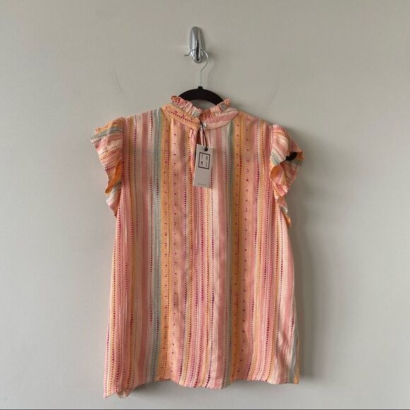 Thml-orange Creamsicle Embroidered Stripe Flutter Sleeve Top (Size:XS) - Picture 4 of 11